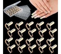 EBANKU 20PCS Anillos de Uñas Wudu, Ajustables Nail Rings Set con 120PCS Adhesivo para Uñas, Metal Reutilizables Finger Nail Rings para uñas Postizas, Decoración de Uñas (Oro)