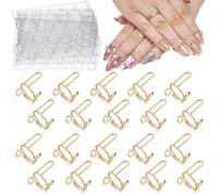 EBANKU 20PCS Anillos de Uñas Wudu, Ajustables Nail Rings Set con 96PCS Adhesivo para Uñas, Metal Reutilizables Finger Nail Rings para uñas Postizas, Decoración de Uñas (Oro)