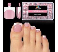 EBANKU 300 Piezas Uñas Postizas para Pies, Rosa Francesa Falso Acrilicas de Pies Pre-designed Fake Toenail Tips para Mujeres Niñas Decoración, 15 Tamaños
