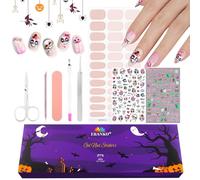 EBANKU 48PCS Halloween Uñas de Gel Pegatinas Set, Semipermanente Solido Con Lima de Uñas Para Arte DIY (Requiere Lámpara UV/LED)