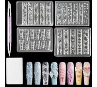 EBANKU 4PCS Moules En Silicone Pour Nail Art, Moules 3D Dentelle Nœuds Papillon Fleurs Pour Ongles Avec Stylo De Sculpture Motif Pour Manucure DIY Femme