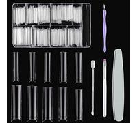 EBANKU 500 Piezas Puntas de Uñas Extra Largas de Media Cubierta, Transparentes Puntas de Uñas Extra Largas Uñas, 10 Sizes with Case & 4PCS Nail Art Tools Para el Diseño de Uñas de Bricolaje