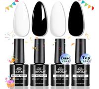 EBANKU Base y Top Coat Semipermanente, 4PCS Top coat y Base Coat con Negro Blanco Esmaltes Pintauñas Semipermanentes para Uñas Kit Soak off UV LED Esmalte de Gel Set Para Manicura y Pedicura