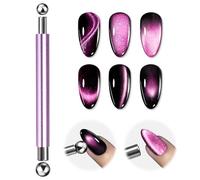 EBANKU Doble Punta Imán Magnético Stick, 3 in 1 Nail Magnet Tool Fuerte con Cuentas Redondas, Efecto de Ojo de Gato DIY Nail Art Herramientas para Uñas Gato Esmalte Esmalte UV Gel(Morado)