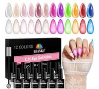 EBANKU Esmaltes Semipermanentes para Uñas en Gel, 12 Colores Kit Pintauñas Semipermanentes Uñas de Gel UV LED en Gel Nail Polish, Neón Rojo Rosa Morado Azul Verde Cat Eye con imanes