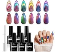 EBANKU Esmaltes Semipermanentes para Uñas en Gel, 6 Colores Kit Pintauñas Semipermanentes Uñas de Gel UV LED en Gel Nail Polish, Chameleon Azul Morado Rosa Rojo Cat Eye con imanes