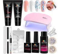 EBANKU Kit Uñas de Gel, 2 Colores Clear Pink Poly Nail Extension Gel Kit de Extensión de Uñas Gel con Lámpara, Solución Deslizante, Uñas Postizas, Base Top Coat, Kit Poly Gel para Uñas