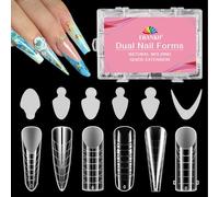 EBANKU Lot de 288 faux ongles en polygel, doubles formes transparentes mates pour pédicure réutilisables avec 72 autocollants pour French manucure, 6 styles