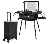 EBANKU Maquillaje de Tren Maleta con Ruedas, Maquillaje Trolley Maleta con Luces LED Estación y Bluetooth, Rolling de Aluminio Maletín de Maquillaje Profesional Estuche para Maquilladores (Negro)