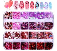 EBANKU Paillettes Glitter Unghie San Valentino, 24 Paillettes 3D colorido corazón uñas brillo lentejuelas acrílico Paillettes para el día de San Valentín (San Valentín A)