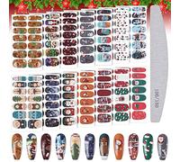 EBANKU Pegatinas Navidad Uñas, 14 Hojas Nail Stickers Etiqueta Adhesiva Uñas Cubierta Completa Calcomanías Etiqueta Engomada Uñas Autoadhesivas con Limas para Arte de Uñas DIY (B)