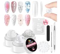 EBANKU Solid Sculpture Builder Gel, 3PCS*15g Blanco Trasperant Pearl Gel Constructor de Extensiones de Uñas Sólidas con 24PCS Moldes para Uñas, Manicure Salone, Decora Strumento per Nail Art DIY