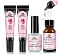 EBANKU Sólido Pegamento Uñas Postizas Super Fuerte con Deshidratador de Uñas Primer Set, Pegamento para Uñas Acrílicas, No necesita lámpara UV, Profesional Primer y Deshidratador uñas Semipermanente