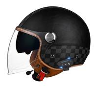 EBAYIN Casco Moto Vintage Retro Abierto, Casco Moto Jet Casco Vintage con Bluetooth Ciclomotor, Casco Scooter Doble Visera, Homologado ECE For Hombre Y Mujer(I,XXL(63~64cm))