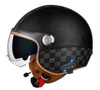 EBAYIN Casco Moto Vintage Retro Abierto, Casco Moto Jet Casco Vintage con Bluetooth Ciclomotor, Casco Scooter Doble Visera, Homologado ECE For Hombre Y Mujer(H,XXL(63~64cm))