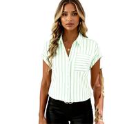 EBAYWSIH Women Summer Short Sleeve Button Down Shirt Vertical Striped Blouse Contrast Pocket Casual Business Casual Top for Work Office Vacation