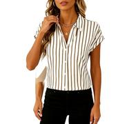 EBAYWSIH Women's Summer Short Sleeve Button Down Shirt Casual Striped Blouse Lightweight Lapel Collar Tops for Work Beach Vacation Green White