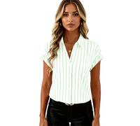 EBAYWSIH Women's Summer Short Sleeve Button Down Shirt Casual Striped Blouse Lightweight Lapel Collar Tops for Work Beach Vacation Green White