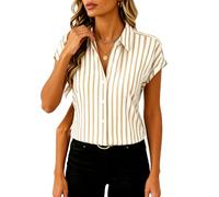 EBAYWSIH Women's Summer Short Sleeve Button Down Shirt Casual Striped Blouse Lightweight Lapel Collar Tops for Work Beach Vacation Green White