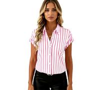 EBAYWSIH Women's Summer Short Sleeve Button Down Shirt Casual Striped Blouse Lightweight Lapel Collar Tops for Work Beach Vacation Green White