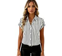 EBAYWSIH Women's Summer Short Sleeve Button Down Shirt Casual Striped Blouse Lightweight Lapel Collar Tops for Work Beach Vacation Green White