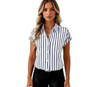 EBAYWSIH Women's Summer Short Sleeve Button Down Shirt Casual Striped Blouse Lightweight Lapel Collar Tops for Work Beach Vacation Green White