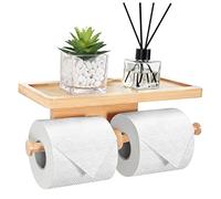 EBEAKA Portarrollos Papel Higienico Bambú, Porta Rollos de Papel Higienico Doble con Amplios Estantes, Portarollos Papel Higienico Adhesivo Apto para Baños y Aseos