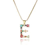 Eben-Ezer Gargantilla de cadena de oro de 18 quilates, collar con inicial de circonita multicolor, colgante de letra con nombre de guión, collar personalizado para mujer, regalo del alfabeto 26 A-Z