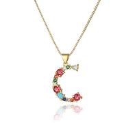 Eben-Ezer Gargantilla de cadena de oro de 18 quilates, collar con inicial de circonita multicolor, colgante de letra con nombre de guión, collar personalizado para mujer, regalo del alfabeto 26 A-Z