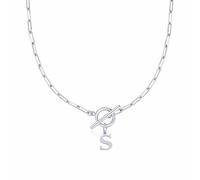 Eben Toggle Clasp Capital A Z Initial Necklace for Women Hiphop Gold Alphabet Pendant Necklaces Thick Chain OT Buckle Necklace Halskette Rose Anhänger (S, 11), Acero inoxidable, Sin gemas