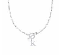 Eben Toggle Clasp Capital A Z Initial Necklace for Women Hiphop Gold Alphabet Pendant Necklaces Thick Chain OT Buckle Necklace Halskette Rose Anhänger (K, 11), Acero inoxidable, Sin gemas