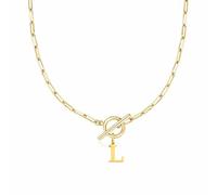 Eben Toggle Clasp Capital A Z Initial Necklace for Women Hiphop Gold Alphabet Pendant Necklaces Thick Chain OT Buckle Necklace Halskette Rosenanhänger (GD11, 11), Acero inoxidable, Sin gemas