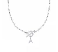 Eben Toggle Clasp Capital A Z Initial Necklace for Women Hiphop Gold Alphabet Pendant Necklaces Thick Chain OT Buckle Necklace Halskette Rose Anhänger (A, 11), Acero inoxidable, Sin gemas