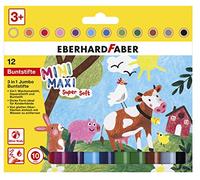 Eberhard Faber 518912 - Lápices de color Jumbo 3en1 con lápiz de cera, lápiz acuarelable y lápiz de color, Mini Maxi, 12 lápices de color