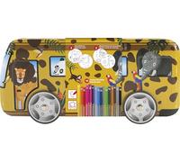 EBERHARD FABER 551113 - Set de rotuladores Safari, estuche metálico con 16 rotuladores, tarjetas para colorear y tarjetas con pegatinas, rotuladores lavables para niños