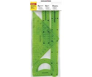 Eberhard Faber 570005 - Juego de geometría con 2 reglas (de aprox. 15 cm y aprox. 30 cm de largo), transportador y escuadra de aprox. 22 cm de largo, de plástico, irrompible