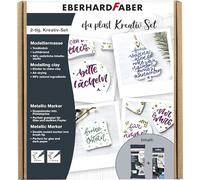 Eberhard Faber 570199 - Set creativo EFA Plast, 500 g de pasta de modelar blanca y 6 rotuladores metálicos Duo
