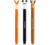 EBERHARD FABER 599019 - Bolígrafo roller borrable, 3 bolígrafos Animal Erase it, panda, zorro, perezoso, bolígrafo gel azul 0,7 mm