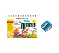 EBERHARD FABER 599052 - Set de lápices de colores jumbo Mini Maxi 3 en 1 con sacapuntas, 12 lápices jumbo, lápices de cera, lápices acuarelables, lápices de color