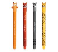 EBERHARD FABER 599065 - Bolígrafo de tinta borrable, 4 bolígrafos Animal Erase it, bolígrafo de gel azul 0,7 mm, búho, ciervo, mapache, león