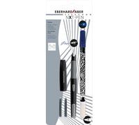 Eberhard Faber 551002 - Set de escritura con pluma estilográfica, borrador y cartuchos de tinta, set NXT-PEN gris/negro