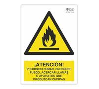 EberSign | Señal de Advertencia "¡Atención! Prohibido Fumar, Encender Fuego, Acercar Llamas o Aparatos que Produzcan Chispas"