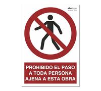 EBERSIGN Señal Prohibido el Paso a Toda Persona Ajena a Esta Obra - Cartel de Seguridad A4 con Normativa ISO para Obras y Zonas Restringidas - Placa PVC Rígido Interior/Exterior - 29,7 x 21 cm