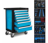 EBERTH Carro herramientas taller completo 7 cajones, 5 con herramientas, azul
