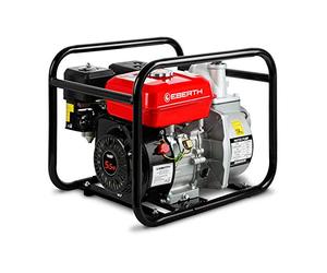 EBERTH Motobomba de agua a gasolina, motor de 4T y 5,5CV, caudal de 30.000l/h, conexión de 2 pulgadas, altura de aspiración de 7m y de impulsión de 30m, arranque por cable y con marco metálica