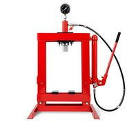 EBERTH Prensa hidráulica de taller 10T prensa hidráulica con manómetro, prensa de mesa, altura de trabajo 375 mm, ancho de trabajo 350 mm, altura total 1180 mm, 2 mordazas, cilindro hidráulico