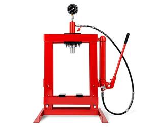 EBERTH Prensa hidráulica de taller 10T prensa hidráulica con manómetro, prensa de mesa, altura de trabajo 375 mm, ancho de trabajo 350 mm, altura total 1180 mm, 2 mordazas, cilindro hidráulico