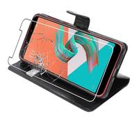 ebestStar - Funda Compatible con ASUS Zenfone 5 Lite ZC600KL Carcasa Cartera Cuero PU, Funda Ranuras Tarjeta, Función Soporte, Negro + Cristal Templado [Aparato: 160.6 x 76.2 x 7.8mm, 6.0'']