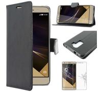 ebestStar - Funda Compatible con Huawei Honor 7 Carcasa Cartera Cuero PU, Funda Billetera Ranuras Tarjeta, Función Soporte, Negro +Cristal Templado Pantalla [Aparato: 143.2 x 71.9 x 8.5mm, 5.2'']