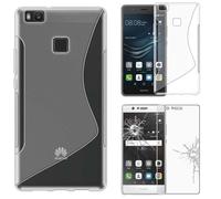 ebestStar - Funda Compatible con Huawei P9 Lite, G9 Lite Carcasa Gel Silicona Gel TPU Motivo S-línea, S-Line Case Cover, Transparente + Cristal Templado [Aparato: 146.8 x 72.6 x 7.5mm, 5.2'']